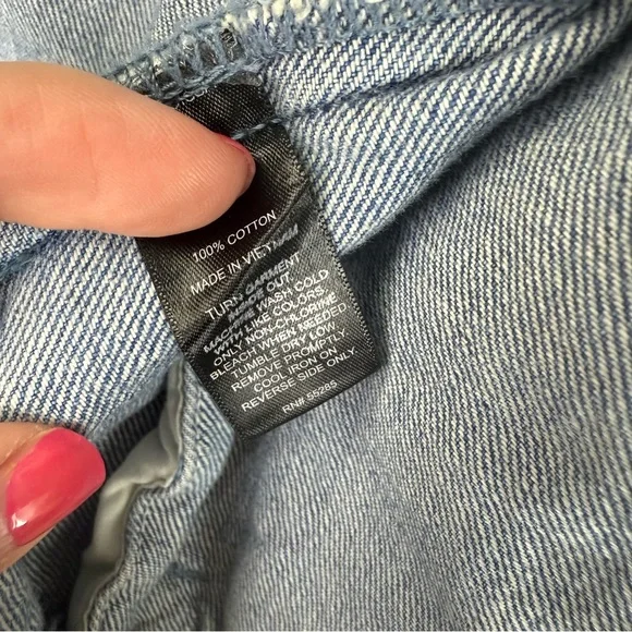 Express Women's Light Blue Distressed Denim Jacket with Floral Embroidery | XL - Picture 10 of 10